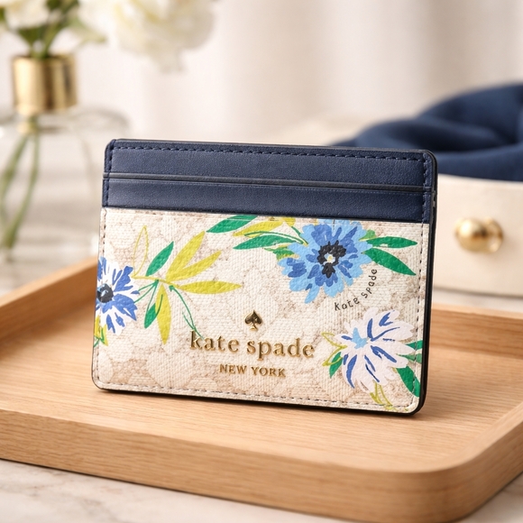 kate spade Accessories - Kate Spade Floral Card Holder in Navy & Cream